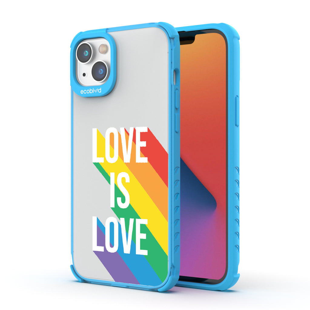Spectrum Of Love - Back View Of Blue & Clear Eco-Friendly iPhone 14 Case & A Front View Of The Screen