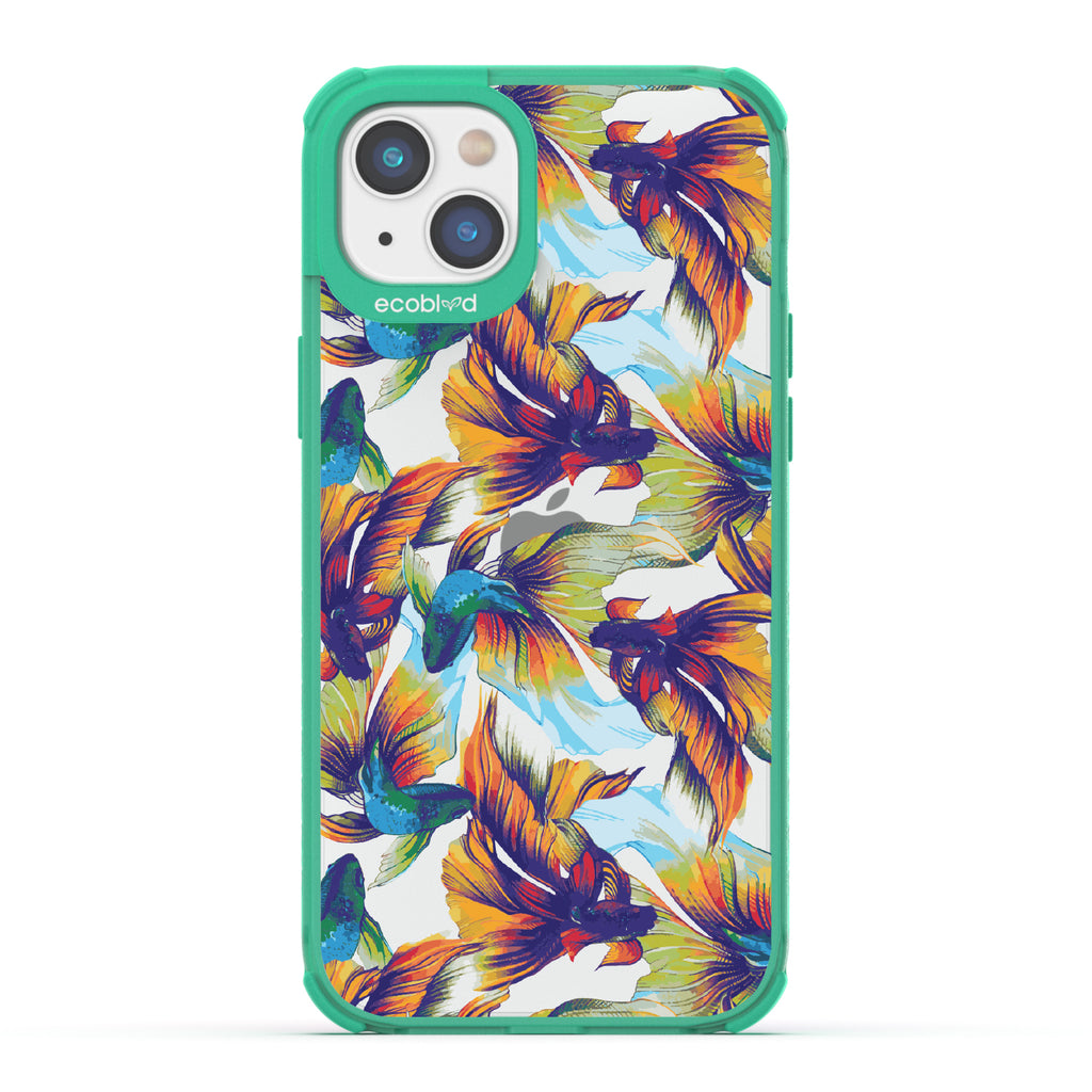 Betta Than The Rest - Green Eco-Friendly iPhone 14 Plus Case With Colorful Betta Fish On A Clear Back