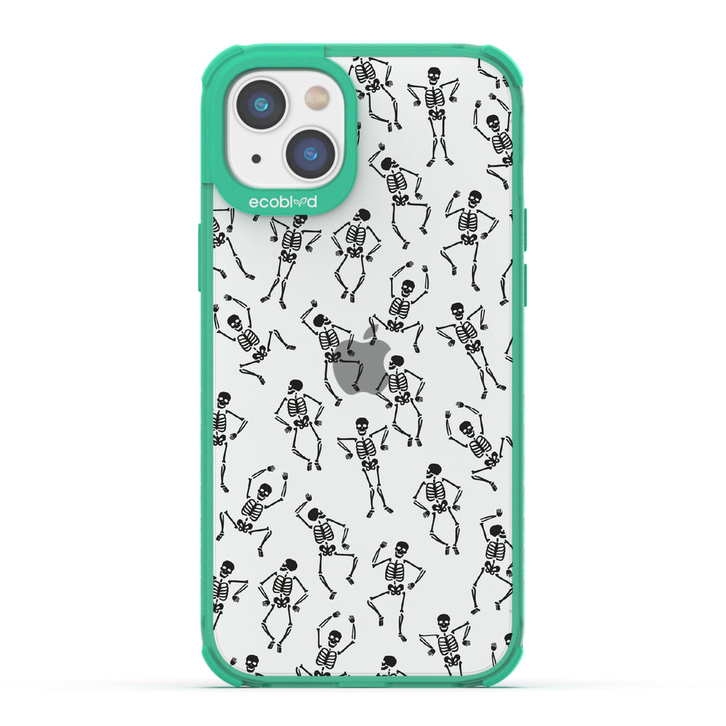 Boogie Man - Dancing Skeletons - Eco-Friendly Clear iPhone 14 Case With Green Rim