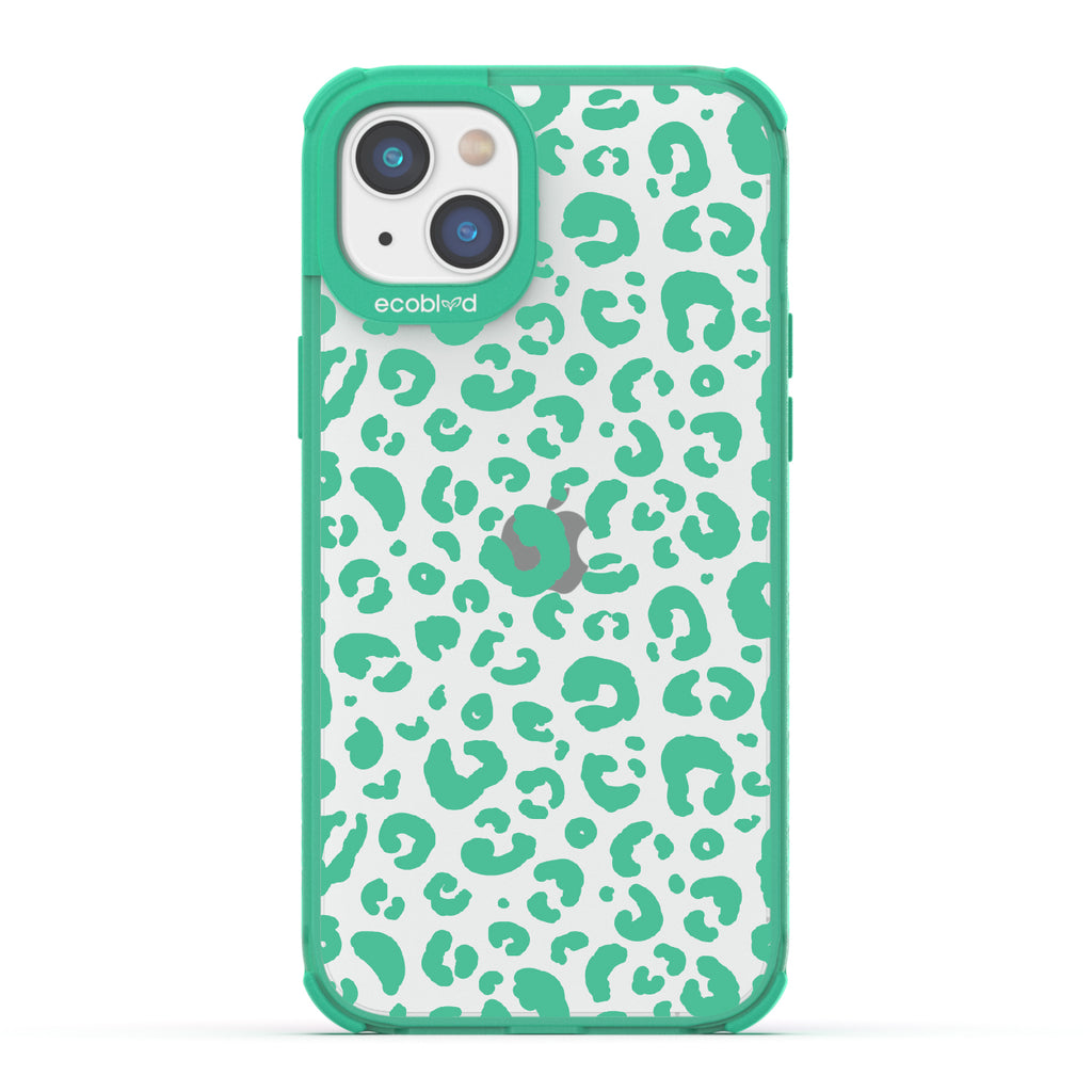 Spot On - Green Eco-Friendly iPhone 14 Plus Case With Leopard Print On A Clear Back