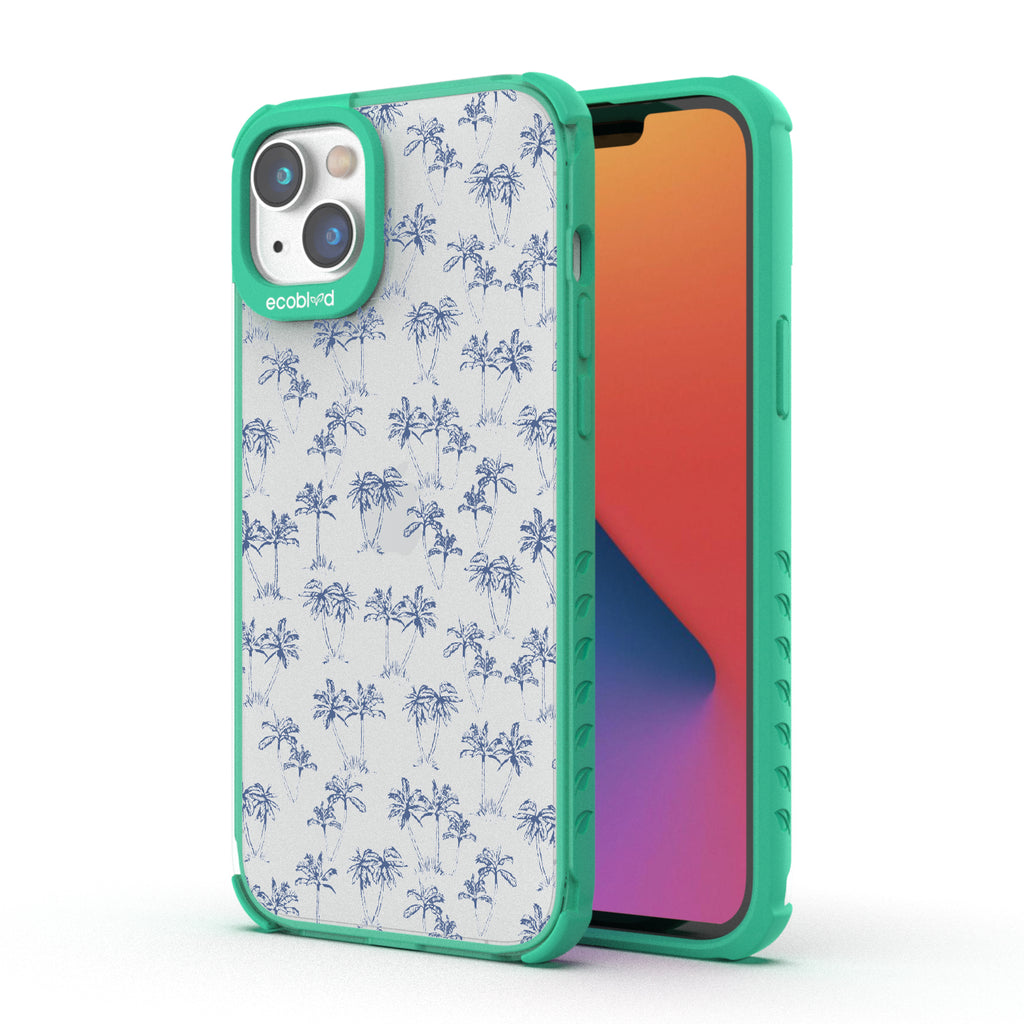 Endless Summer - Back View Of Green & Clear Eco-Friendly iPhone 14 Case & A Front View Of The Screen