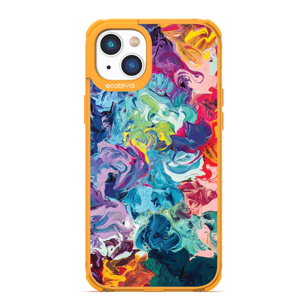 Contemporary Collection - Yellow Compostable iPhone 14 Case - Abstract Colorful Oil Painting On A Clear Back