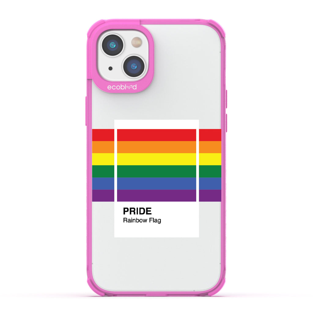 Colors Of Unity - Pink Eco-Friendly iPhone 14 Case With Pride Rainbow Flag As Pantone Swatch On A Clear Back