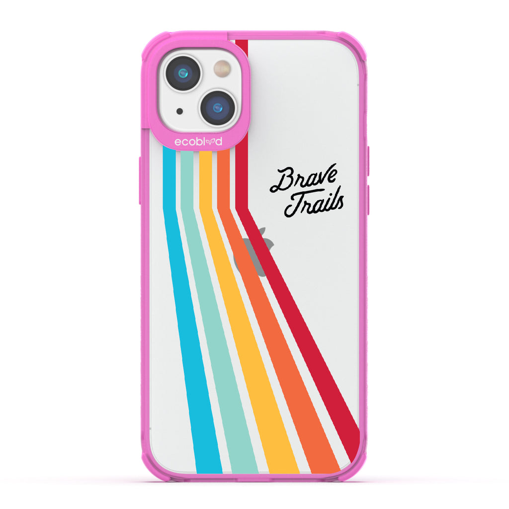 Trailblazer X Brave Trails - Pink Eco-Friendly iPhone 14 Plus Case with Trails  In A Vibrant Spectrum Of Rainbow Colors On A Clear Back