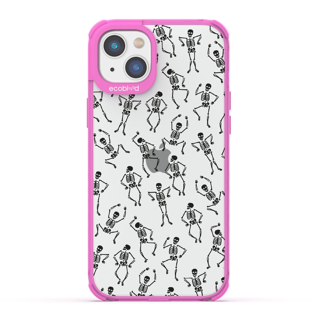 Boogie Man - Dancing Skeletons - Eco-Friendly Clear iPhone 14 Case With Pink Rim
