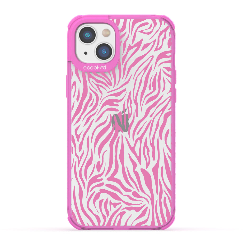  Zebra Print - Pink Eco-Friendly iPhone 14 Plus Case With Pink Zebra Print On A Clear Back