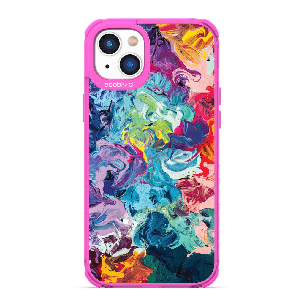 Contemporary Collection - Pink Compostable iPhone 14 Case - Abstract Colorful Oil Painting On A Clear Back