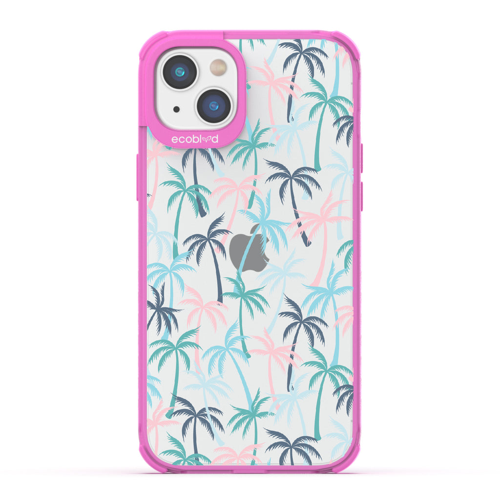 Cruel Summer - Pink Eco-Friendly iPhone 14 Case With Hotline Miami Colored Tropical Palm Trees On A Clear Back