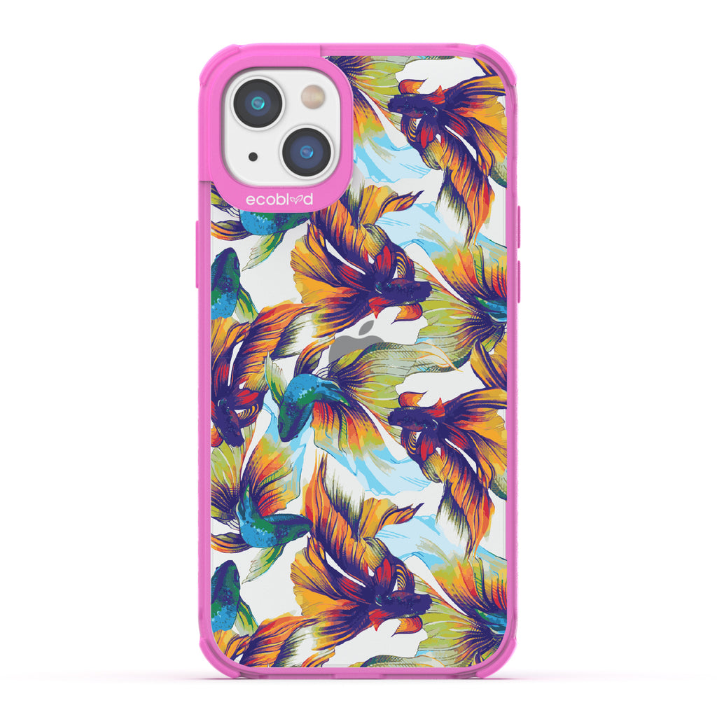 Betta Than The Rest - Pink Eco-Friendly iPhone 14 Case With Colorful Betta Fish On A Clear Back