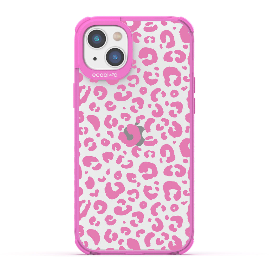 Spot On - Pink Eco-Friendly iPhone 14 Case With Leopard Print On A Clear Back