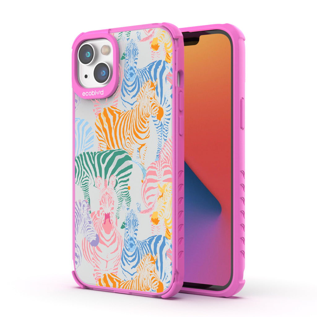 Colorful Herd - Back View Of Pink & Clear Eco-Friendly iPhone 14 Plus Case & A Front View Of The Screen