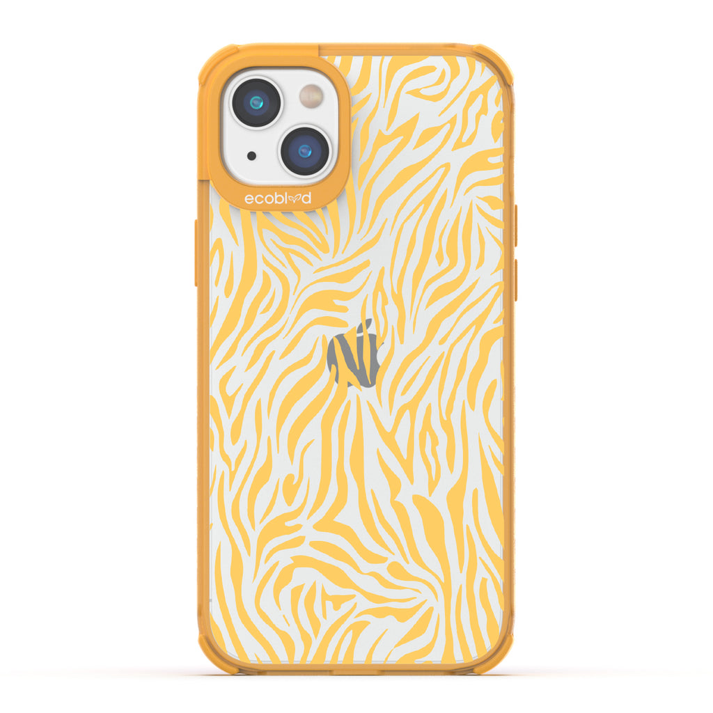 Zebra Print - Yellow Eco-Friendly iPhone 14 Case With Yellow Zebra Print On A Clear Bac