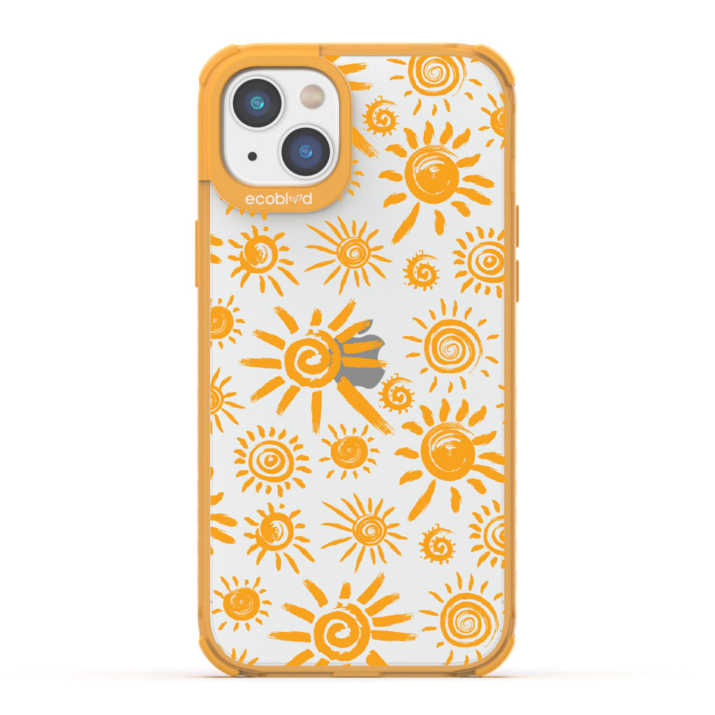 Eternal Sunshine - Yellow Eco-Friendly iPhone 14 Plus Case With Retro & Abstract Sun Paintings On A Clear Back