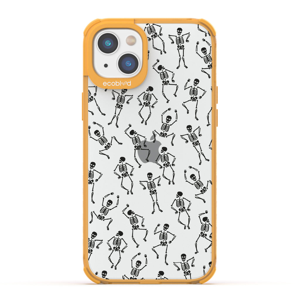 Boogie Man -Dancing Skeletons - Eco-Friendly Clear iPhone 14 Case With Yellow Rim