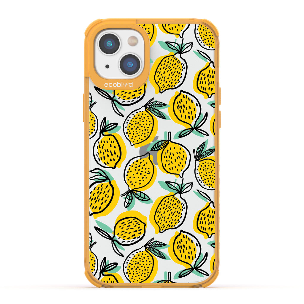 Lemon Drop - Yellow Eco-Friendly iPhone 14 Case With Retro Lemon Print On A Clear Back