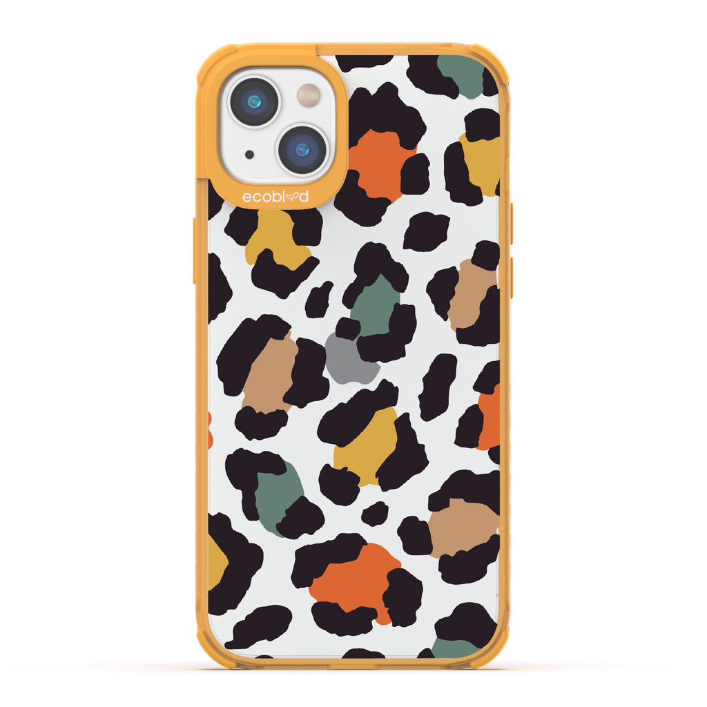 Cheetahlicious - Yellow Eco-Friendly iPhone 14 Plus Case With Multi-Colored Cheetah Print On A Clear Back