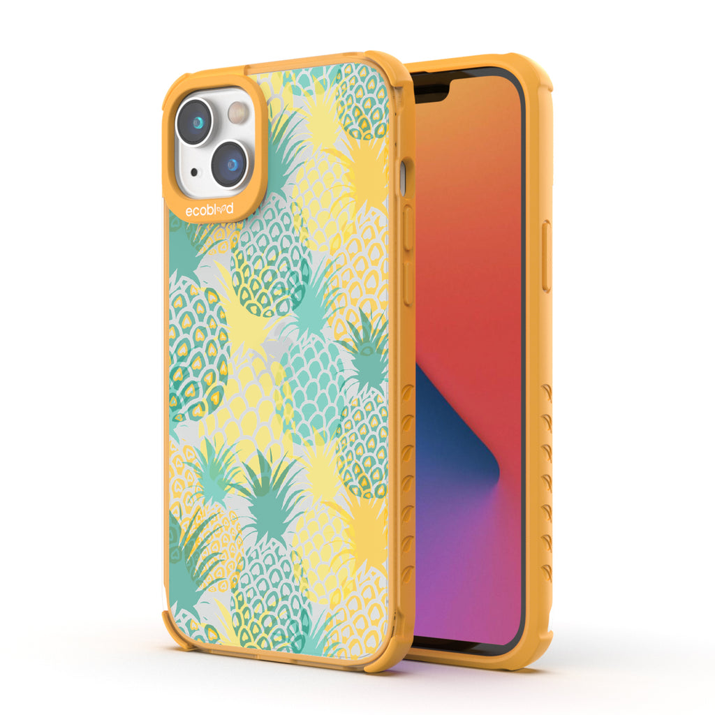 Pineapple Breeze - Back View Of Yellow & Clear Eco-Friendly iPhone 14 Case & A Front View Of The Screen