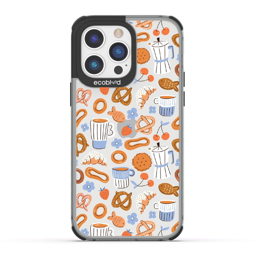 iPhone 14 Pro Max case, clear eco-friendly phone case with black ridges, back view, The Breakfast Club design