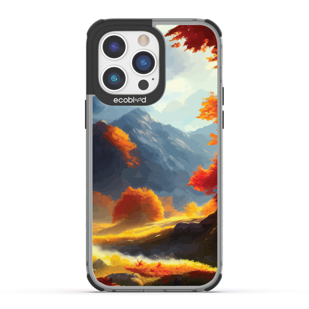 Autumn Canvas - Watercolored Fall Mountain Landscape - Eco-Friendly Clear iPhone 14 Pro Max Case With Black Rim 