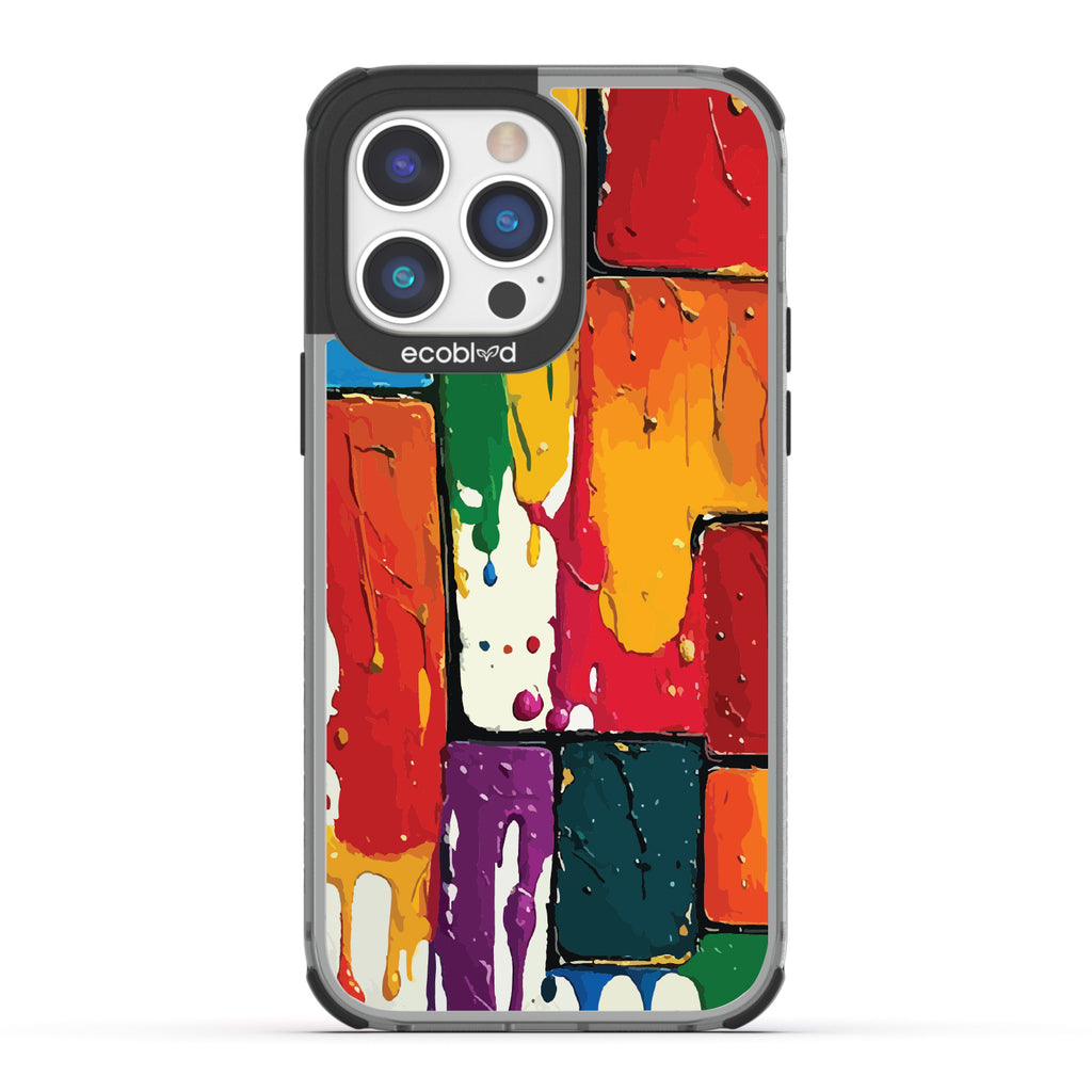 iPhone 14 Pro Max case, clear eco-friendly phone case with black ridges, back view, Color Me Mine design