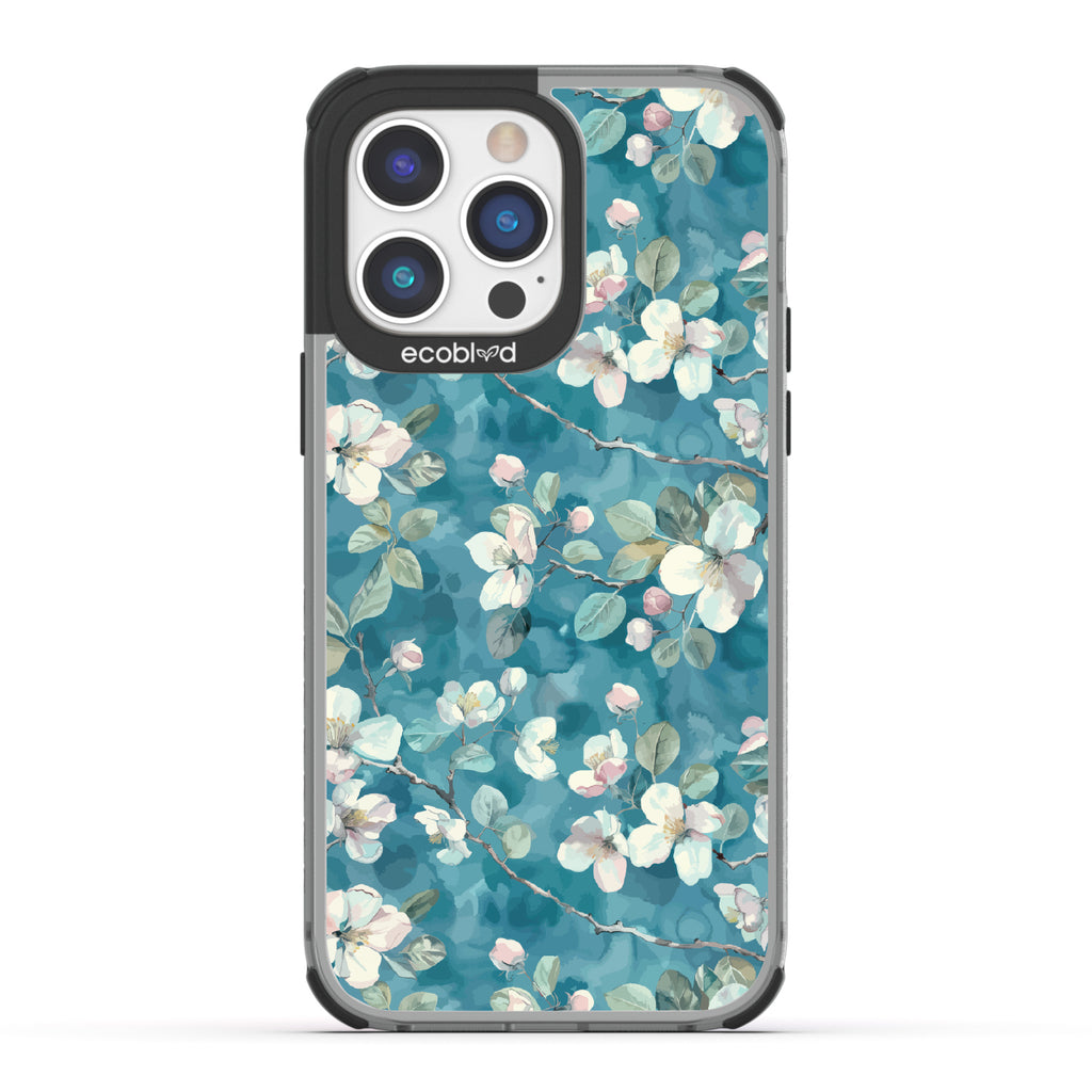 iPhone 14 Pro case, clear eco-friendly phone case with black ridges, back view, Sway & Sprout design