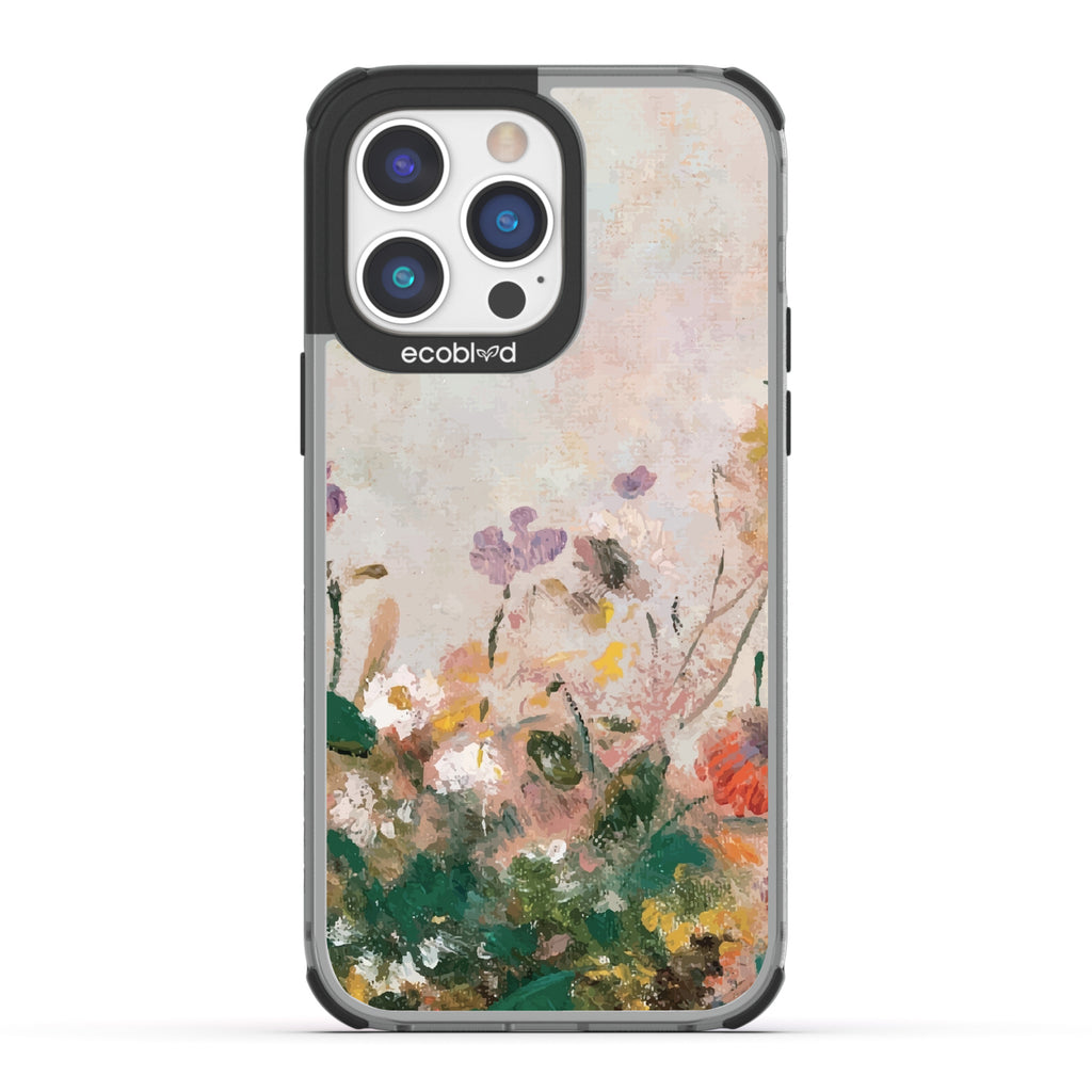 iPhone 14 Pro Max case, clear eco-friendly phone case with black ridges, back view, Wild Grace design