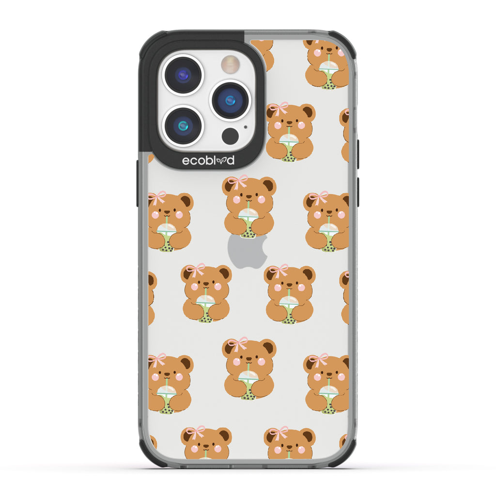 iPhone 14 Pro Max case, clear eco-friendly phone case with black ridges, back view, Bear-ista Approved design