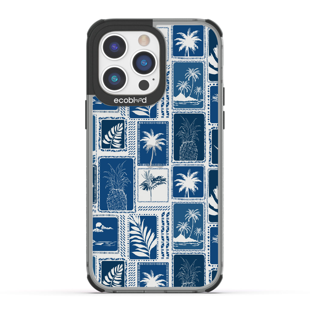 Oasis - Black Eco-Friendly iPhone 14 Pro Max Case With Tropical Shirt Palm Trees & Pineapple Print On A Clear Back