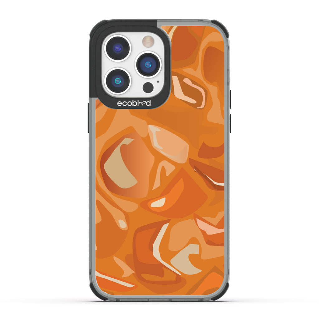 iPhone 14 Pro Max case, clear eco-friendly phone case with black ridges, back view, Cream & Sugar design