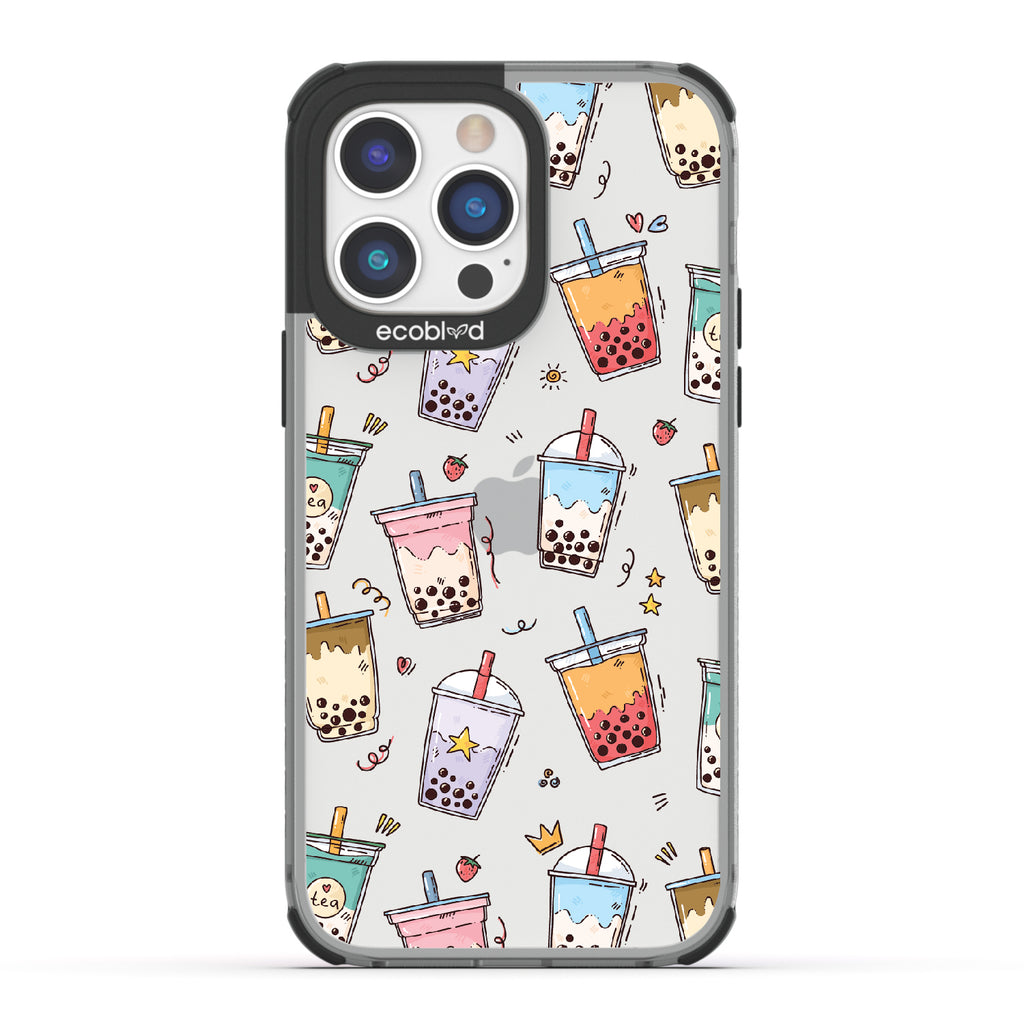 iPhone 14 Pro Max case, clear eco-friendly phone case with black ridges, back view, Best-Teas design