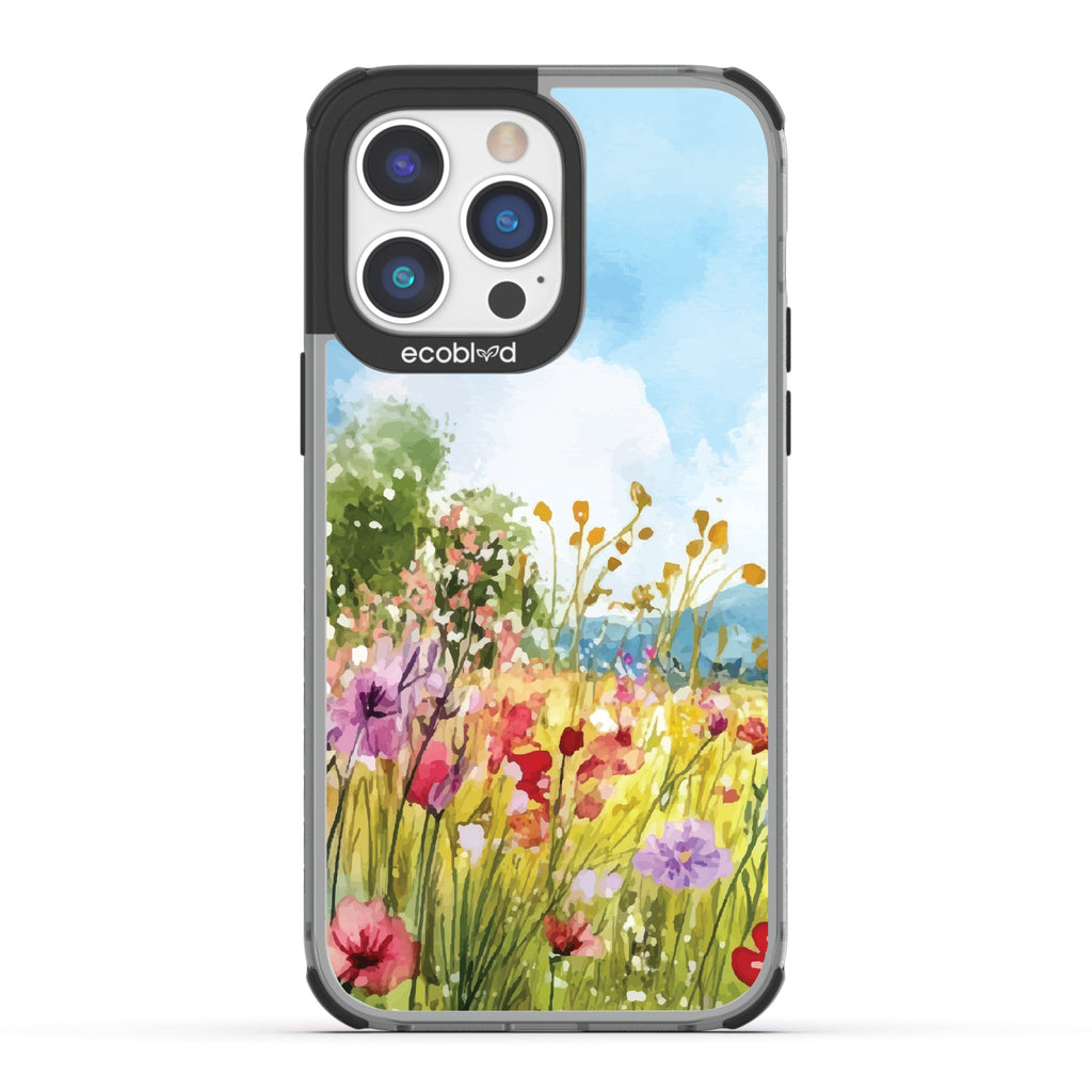 iPhone 14 Pro Max case, clear eco-friendly phone case with black ridges, back view, Everwild design
