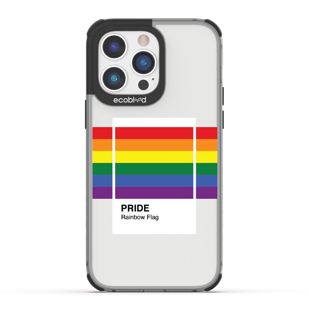 Colors Of Unity - Black Eco-Friendly iPhone 14 Pro Max Case With Pride Rainbow Flag As Pantone Swatch On A Clear Back