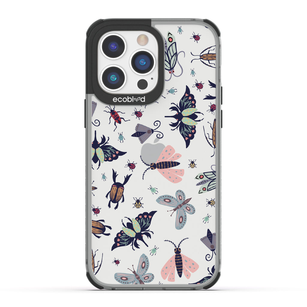 Bug Out - Black Eco-Friendly iPhone 14 Pro Case With Butterflies, Moths, Dragonflies, And Beetles On A Clear Back