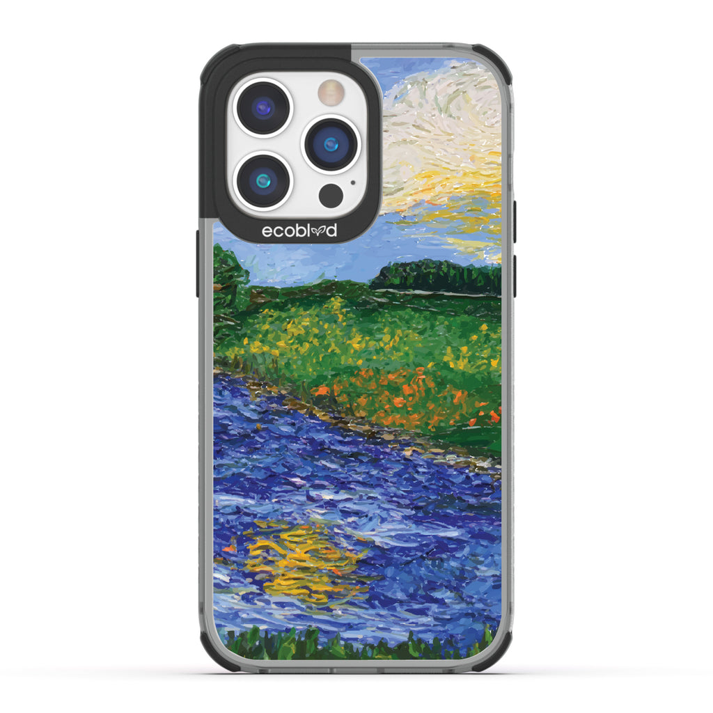 iPhone 14 Pro Max case, clear eco-friendly phone case with black ridges, back view, Field of Vision design