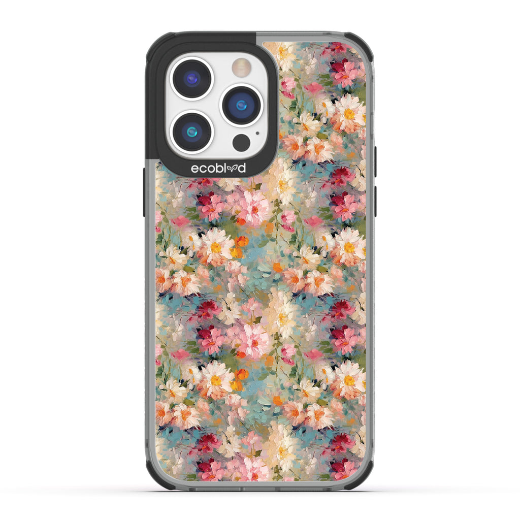 iPhone 14 Pro Max case, clear eco-friendly phone case with black ridges, back view, Perennial design