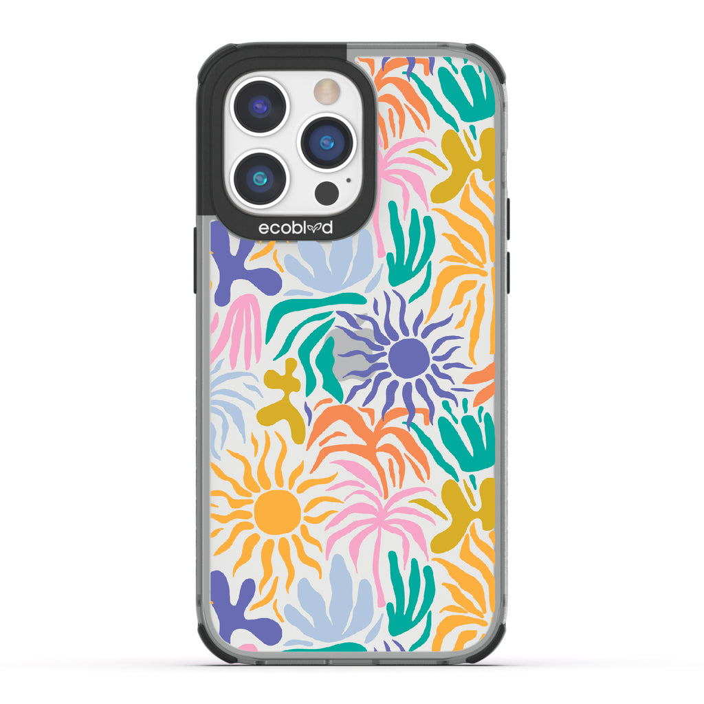  Sun-Kissed - Black Eco-Friendly iPhone 14 Pro Max Case With Sunflower Print + The Sun As The Flower On A Clear Back
