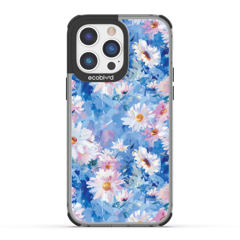 iPhone 14 Pro Max case, clear eco-friendly phone case with black ridges, back view, Blown Away design