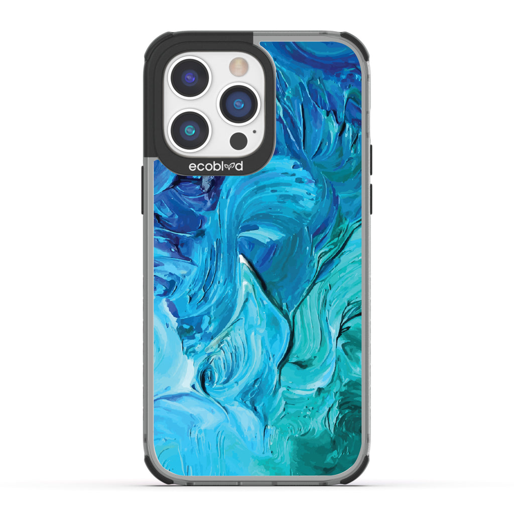 iPhone 14 Pro Max case, clear eco-friendly phone case with black ridges, back view, Oceanswept design