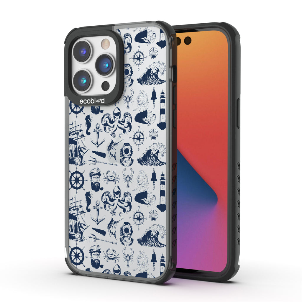 Nautical Tales - Back View Of Black & Clear Eco-Friendly iPhone 14 Pro Max Case & A Front View Of The Screen