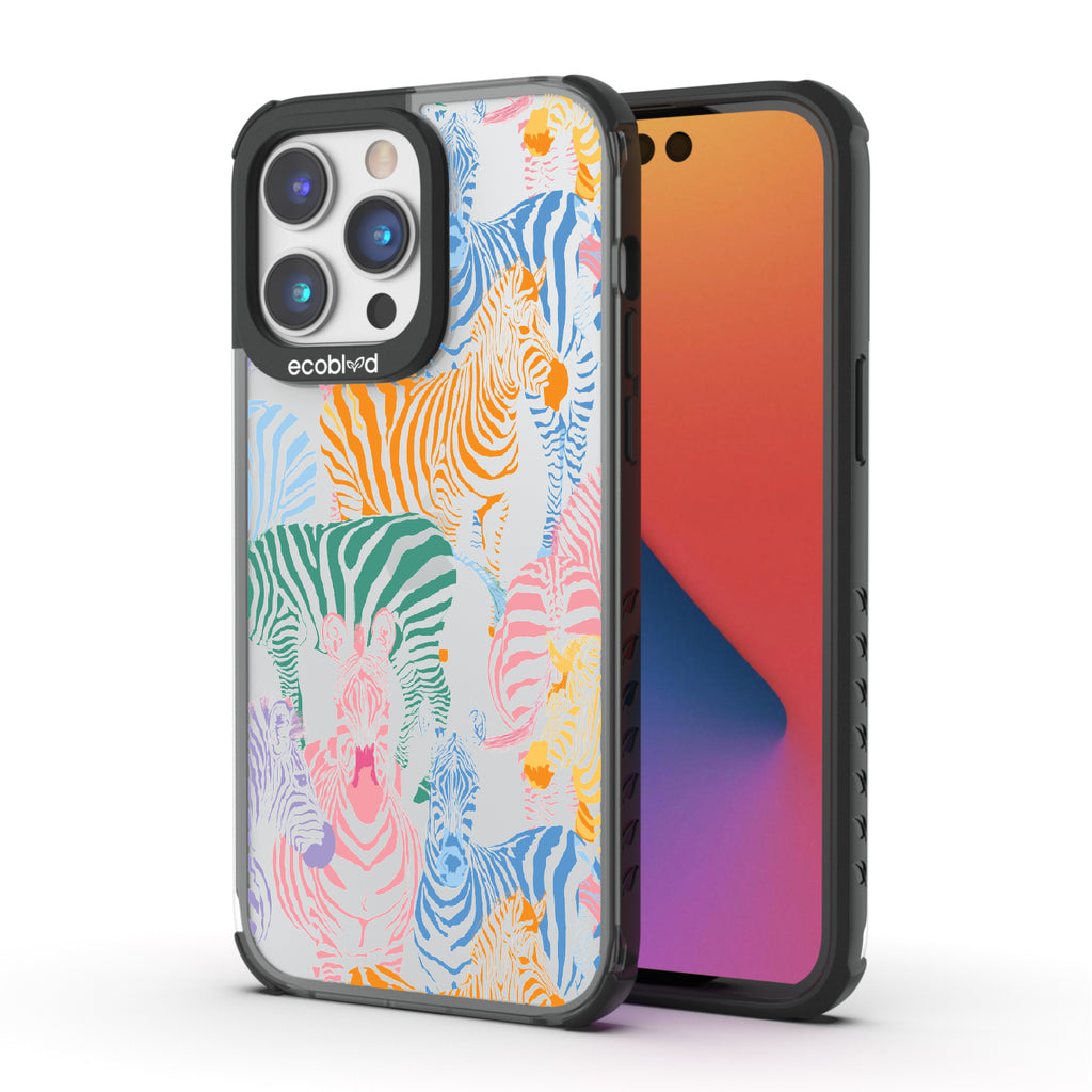 Colorful Herd - Back View Of Black & Clear Eco-Friendly iPhone 14 Pro Case & A Front View Of The Screen