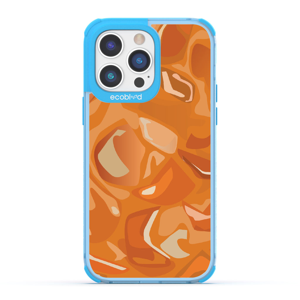 iPhone 14 Pro Max case, clear eco-friendly phone case with blue ridges, back view, Cream & Sugar design