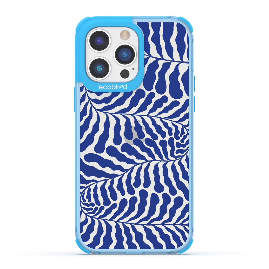 Blue Lagoon - Blue Eco-Friendly iPhone 14 Pro Case With Abstract Tropical Blue Seaweed On A Clear Back
