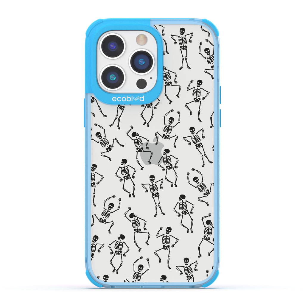 Boogie Man - Dancing Skeletons - Eco-Friendly Clear iPhone 14 Pro Case With Blue Rim