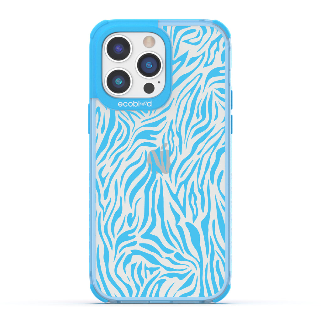 Zebra Print - Blue Eco-Friendly iPhone 14 Pro Case With Blue Zebra Print On A Clear Back