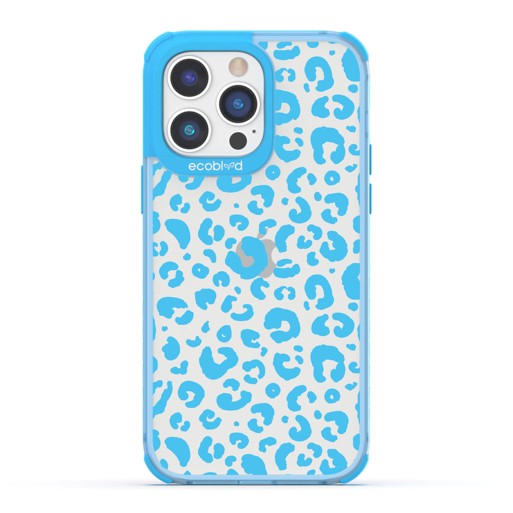 Spot On - Blue Eco-Friendly iPhone 14 Pro Max Case With Leopard Print On A Clear Back