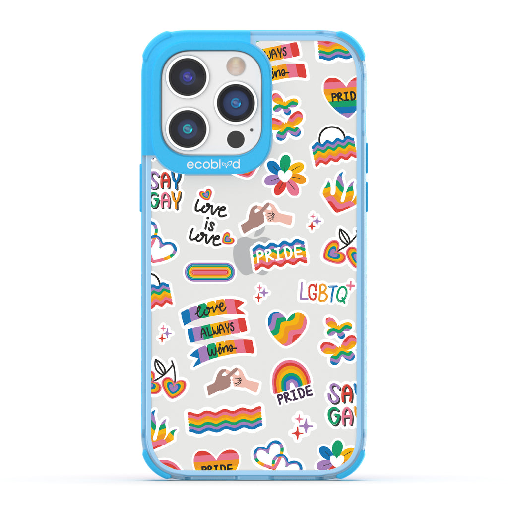 Loud And Proud - Blue Eco-Friendly iPhone 14 Pro Case With Pride, Love Aways Wins + More Sticker-Like Prints On A Clear Back