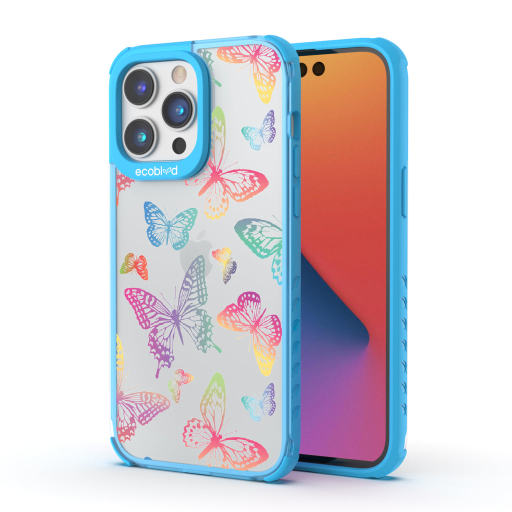 Butterfly Effect - Back View Of Blue & Clear Eco-Friendly iPhone 14 Pro Max Case & A Front View Of The Screen