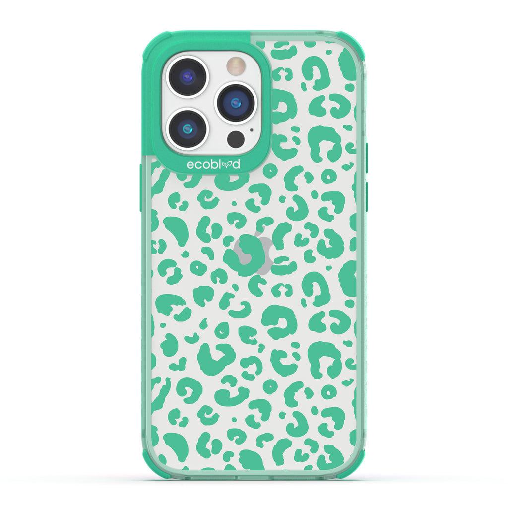 Spot On - Green Eco-Friendly iPhone 14 Pro Max Case With Leopard Print On A Clear Back