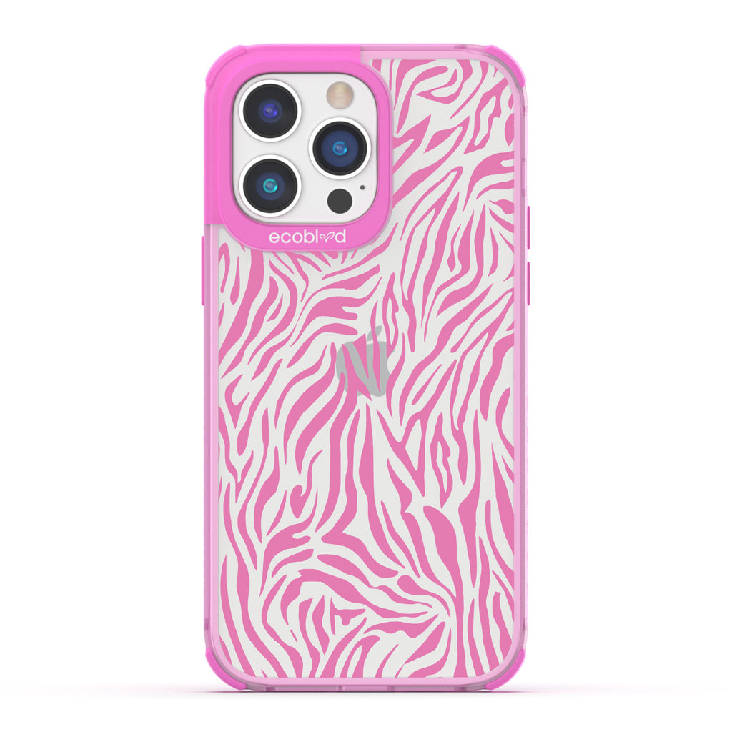 Zebra Print - Pink Eco-Friendly iPhone 14 Pro Max Case With Pink Zebra Print On A Clear Back