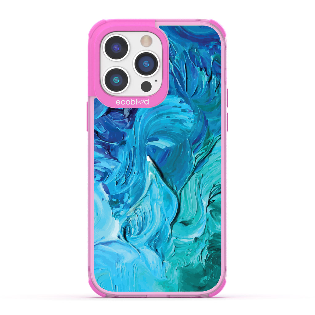 iPhone 14 Pro Max case, clear eco-friendly phone case with pink ridges, back view, Oceanswept design
